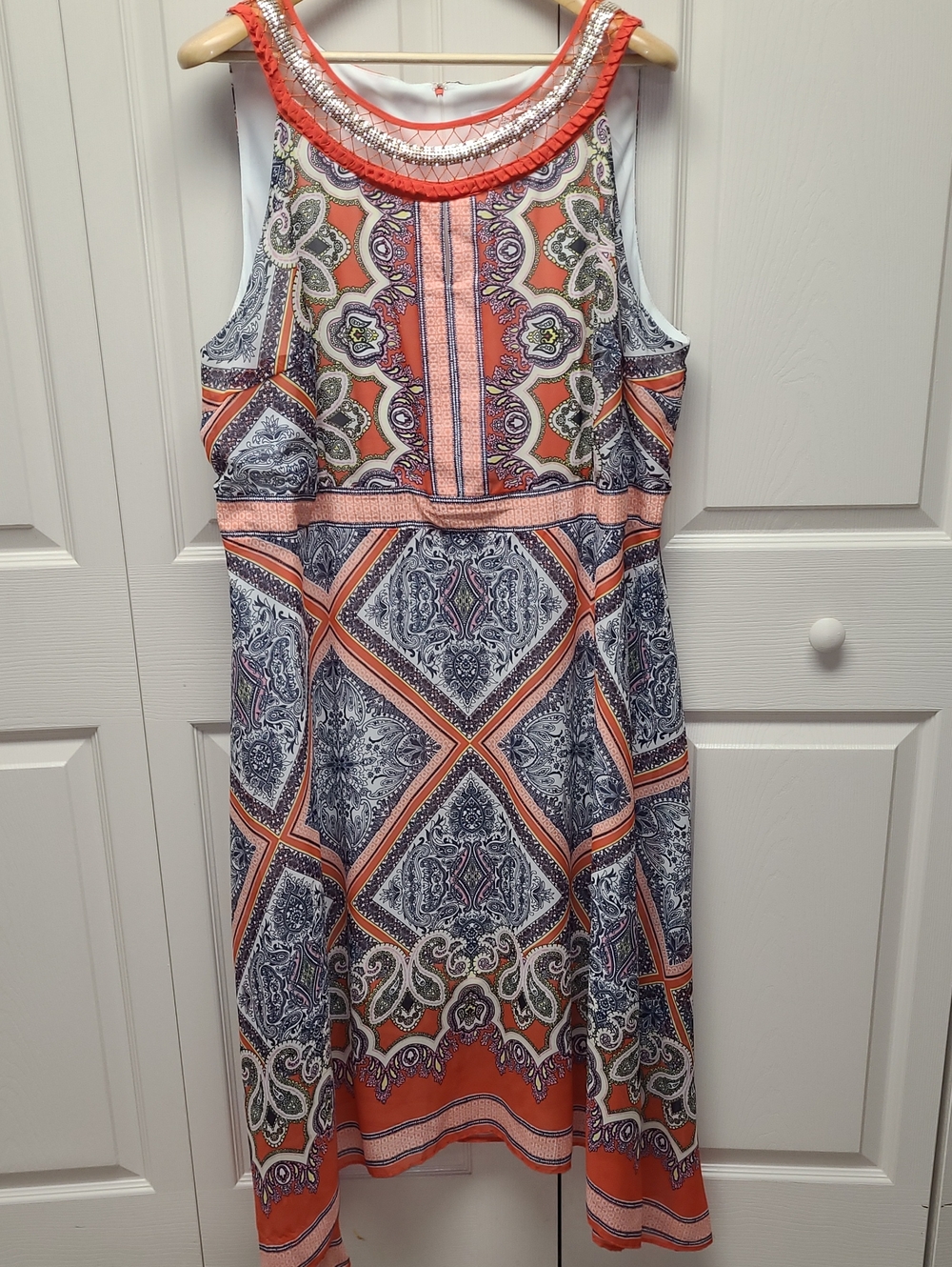 Studio One Flowy Colorful Paisley Geometric flare high low sleeveless Maxi Dress